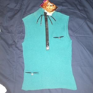 Jamie Sadock Size XS Green Black Silk Ribbed High Neck Gothic Blouse